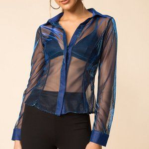 Superdown Metallic Button Up Top